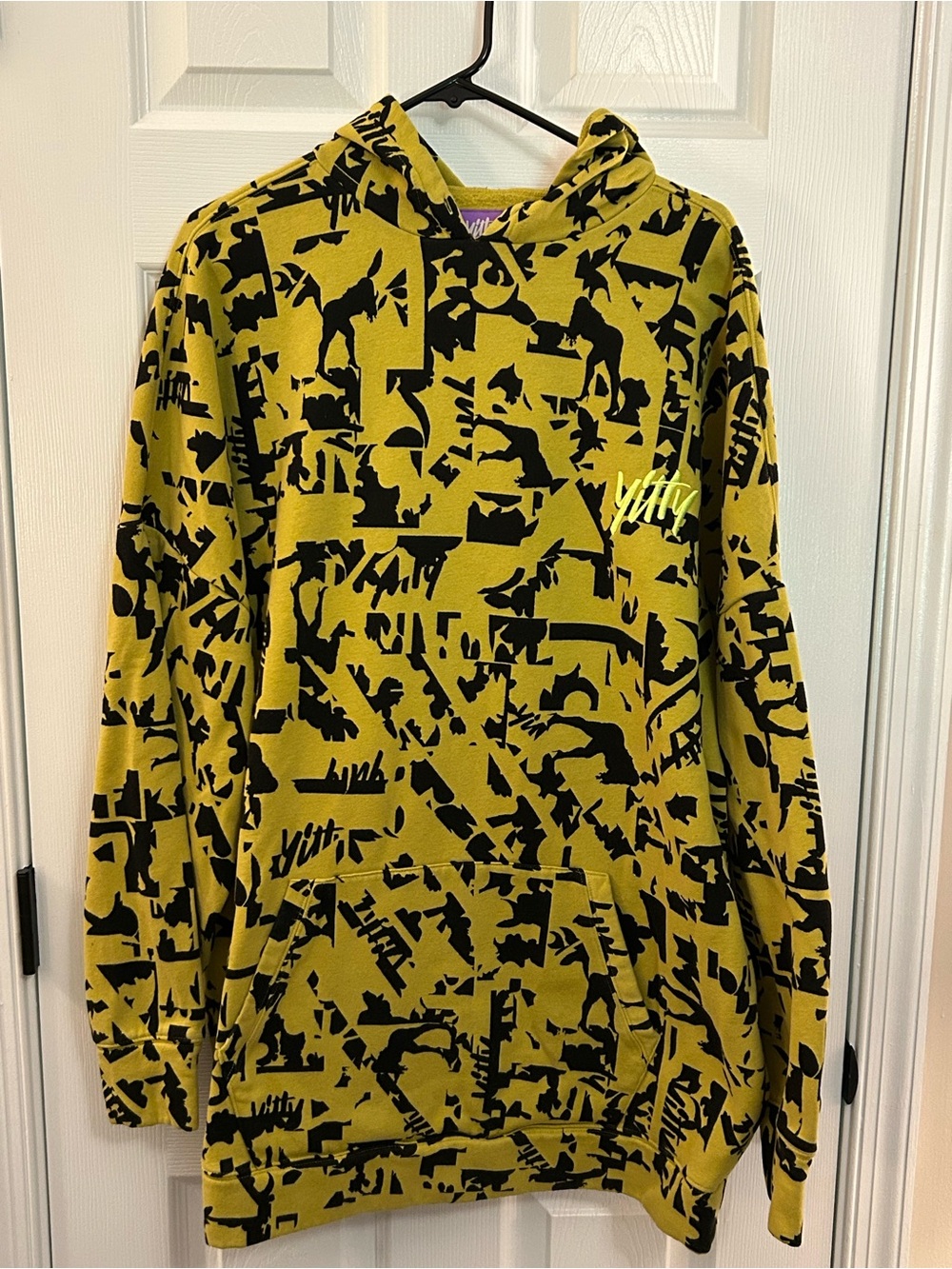 Yitty Yellow Black Allover Print Pullover Hoodie Sweatshirt Size Unknown